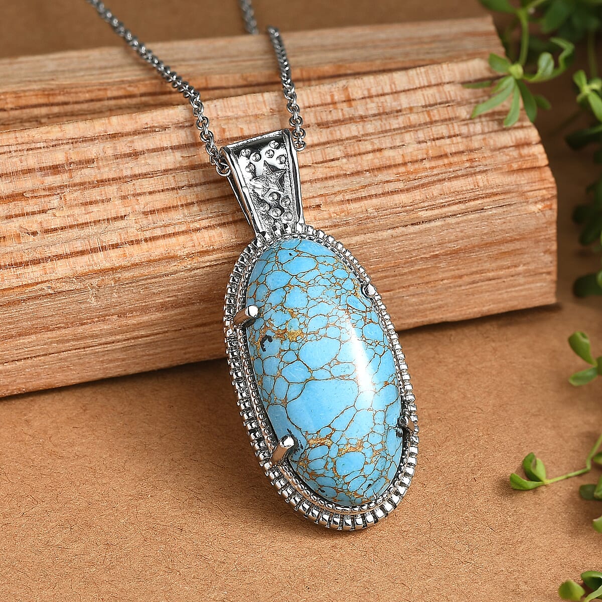 EverTrue Mojave Blue Turquoise 21.65 ctw Pendant Necklace in Stainless Steel 20 Inches image number 1
