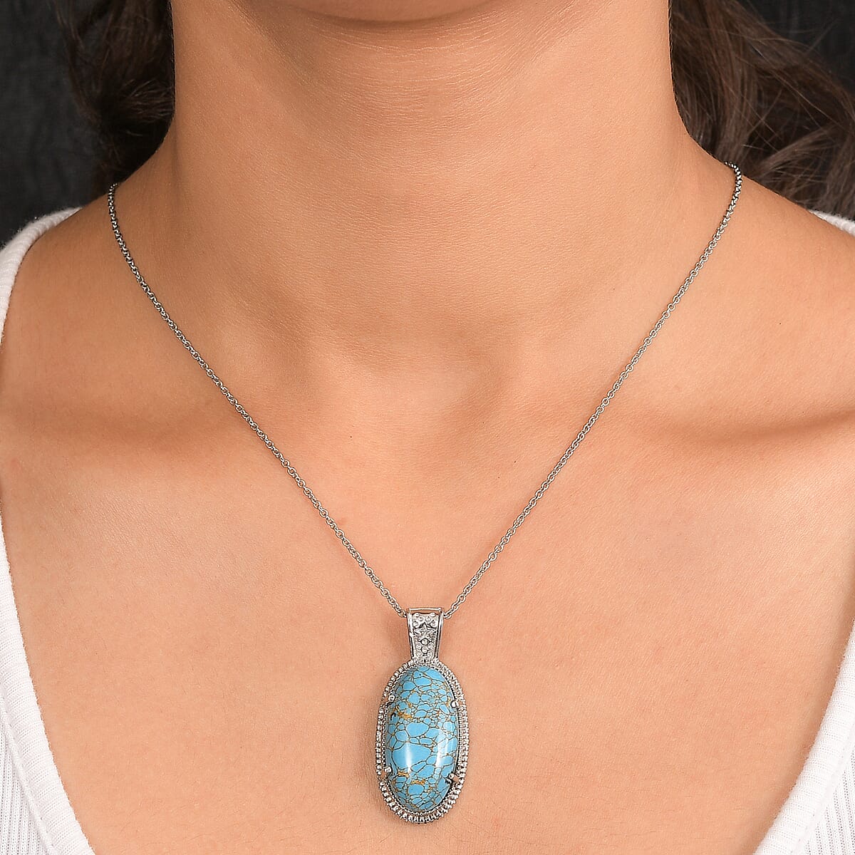 EverTrue Mojave Blue Turquoise 21.65 ctw Pendant Necklace in Stainless Steel 20 Inches image number 2