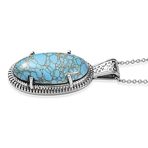 EverTrue Mojave Blue Turquoise 21.65 ctw Pendant Necklace in Stainless Steel 20 Inches