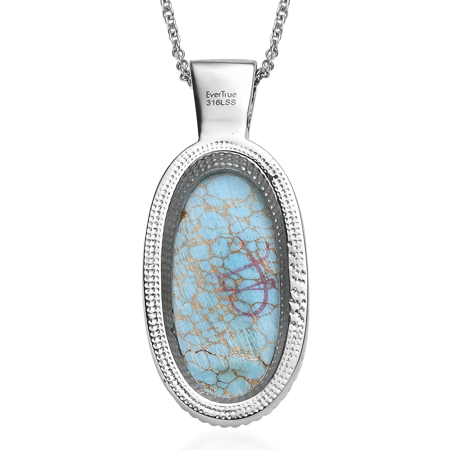 EverTrue Mojave Blue Turquoise 21.65 ctw Pendant Necklace in Stainless Steel 20 Inches