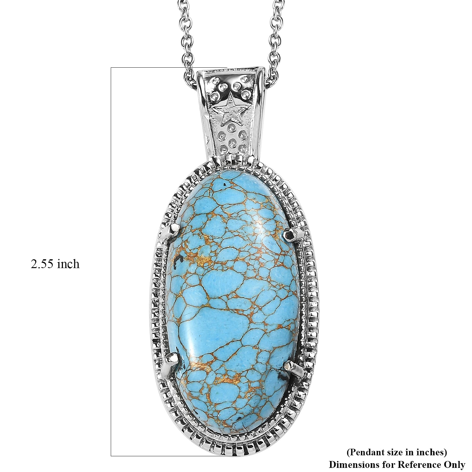 EverTrue Mojave Blue Turquoise 21.65 ctw Pendant Necklace in Stainless Steel 20 Inches