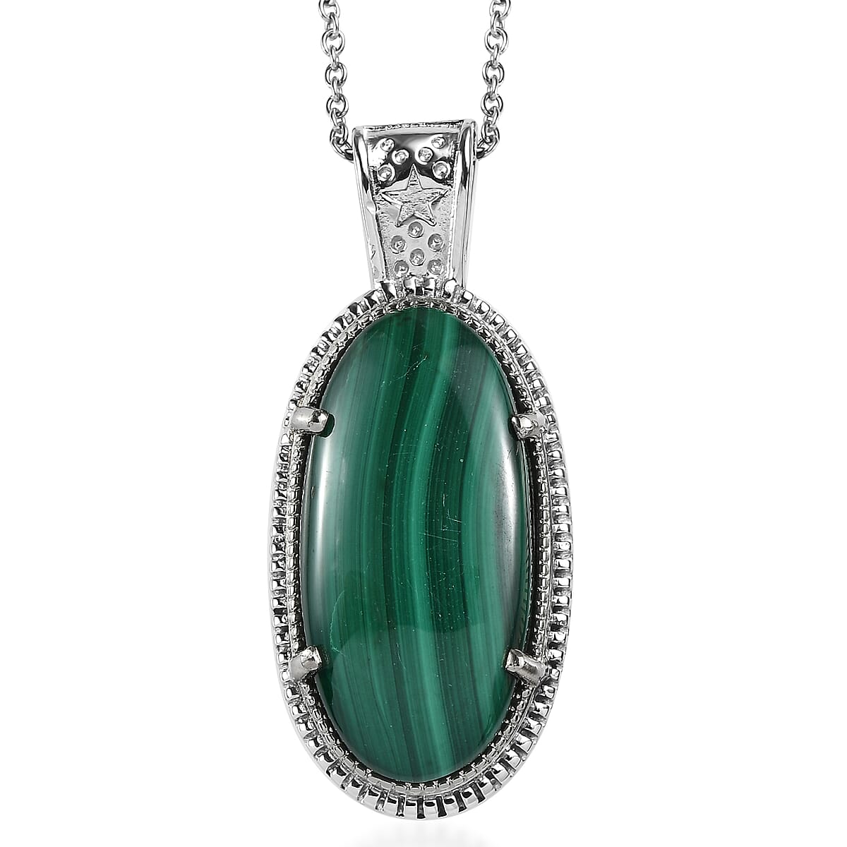 EverTrue African Malachite 27.75 ctw Pendant Necklace in Stainless Steel 20 Inches image number 0