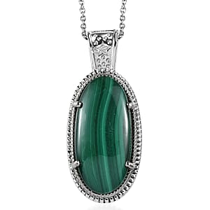 EverTrue African Malachite 27.75 ctw Pendant Necklace in Stainless Steel 20 Inches