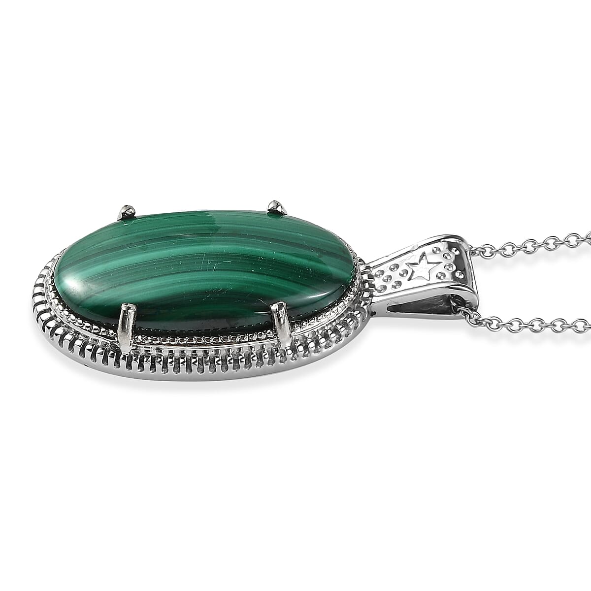 EverTrue African Malachite 27.75 ctw Pendant Necklace in Stainless Steel 20 Inches image number 3