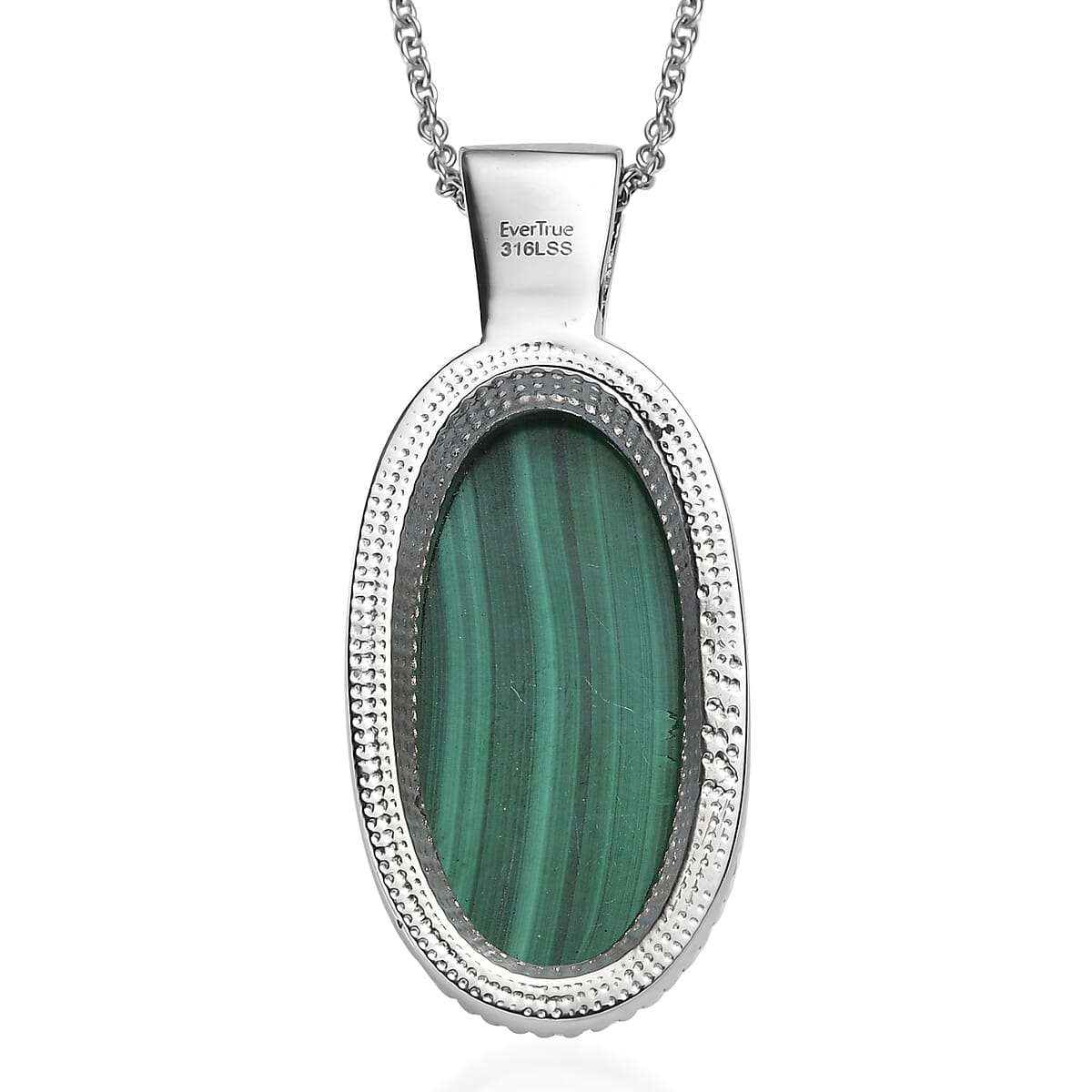 EverTrue African Malachite 27.75 ctw Pendant Necklace in Stainless Steel 20 Inches image number 4