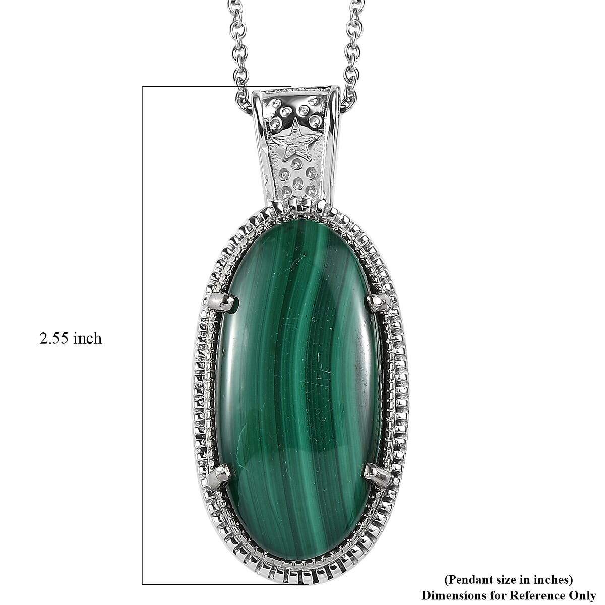EverTrue African Malachite 27.75 ctw Pendant Necklace in Stainless Steel 20 Inches image number 6