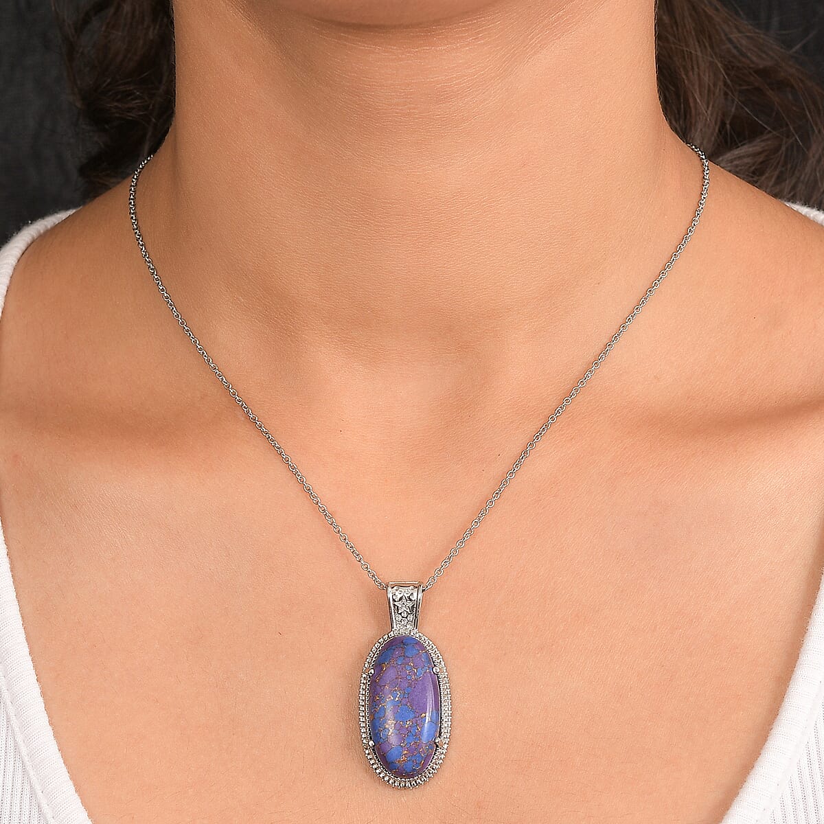 EverTrue Mojave Purple Turquoise 19.25 ctw Pendant Necklace in Stainless Steel 20 Inches image number 2