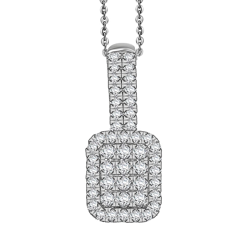 D'Joy Diamond 0.50 ctw Art Deco Pendant Necklace in Rhodium Over Sterling Silver 20 Inches