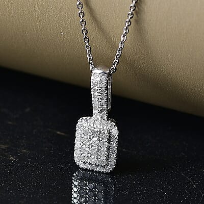 D'Joy Diamond 0.50 ctw Art Deco Pendant Necklace in Rhodium Over Sterling Silver 20 Inches