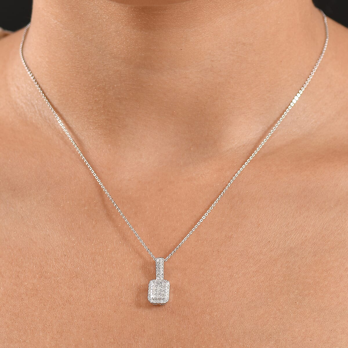 D'Joy Diamond 0.50 ctw Art Deco Pendant Necklace in Rhodium Over Sterling Silver 20 Inches image number 2