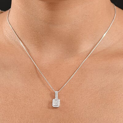 D'Joy Diamond 0.50 ctw Art Deco Pendant Necklace in Rhodium Over Sterling Silver 20 Inches