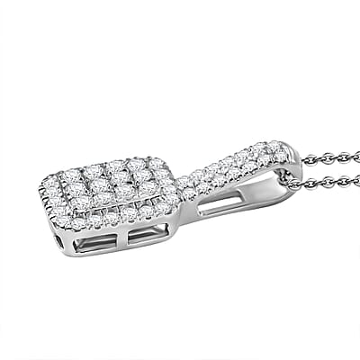 D'Joy Diamond 0.50 ctw Art Deco Pendant Necklace in Rhodium Over Sterling Silver 20 Inches