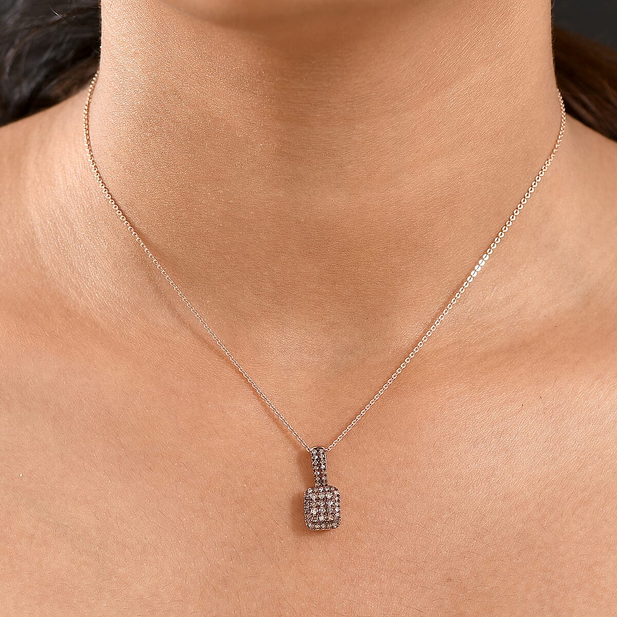 D'Joy Natural Champagne Diamond 0.50 ctw Art Deco Pendant Necklace in 18K Vermeil Rose Gold Over Sterling Silver 20 Inches image number 2
