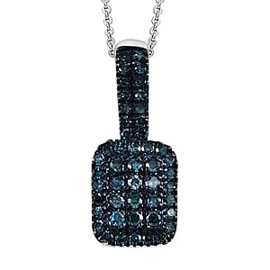 D'Joy Blue Diamond 0.50 ctw Art Deco Pendant Necklace in Rhodium Over Sterling Silver 20 Inches