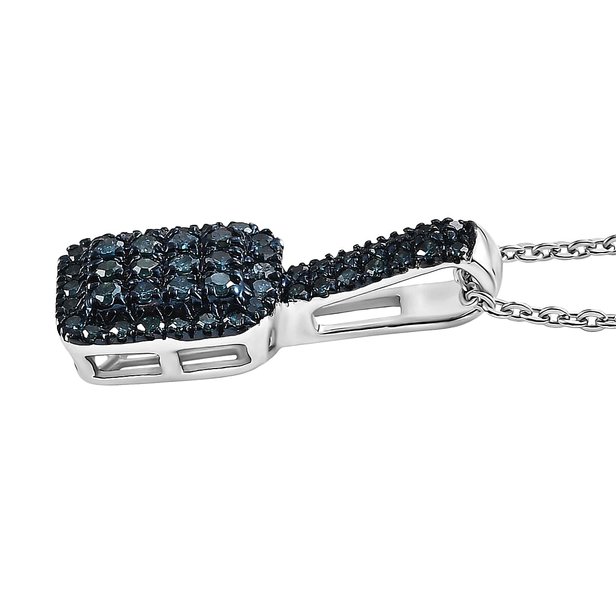 D'Joy Blue Diamond 0.50 ctw Art Deco Pendant Necklace in Rhodium Over Sterling Silver 20 Inches image number 3