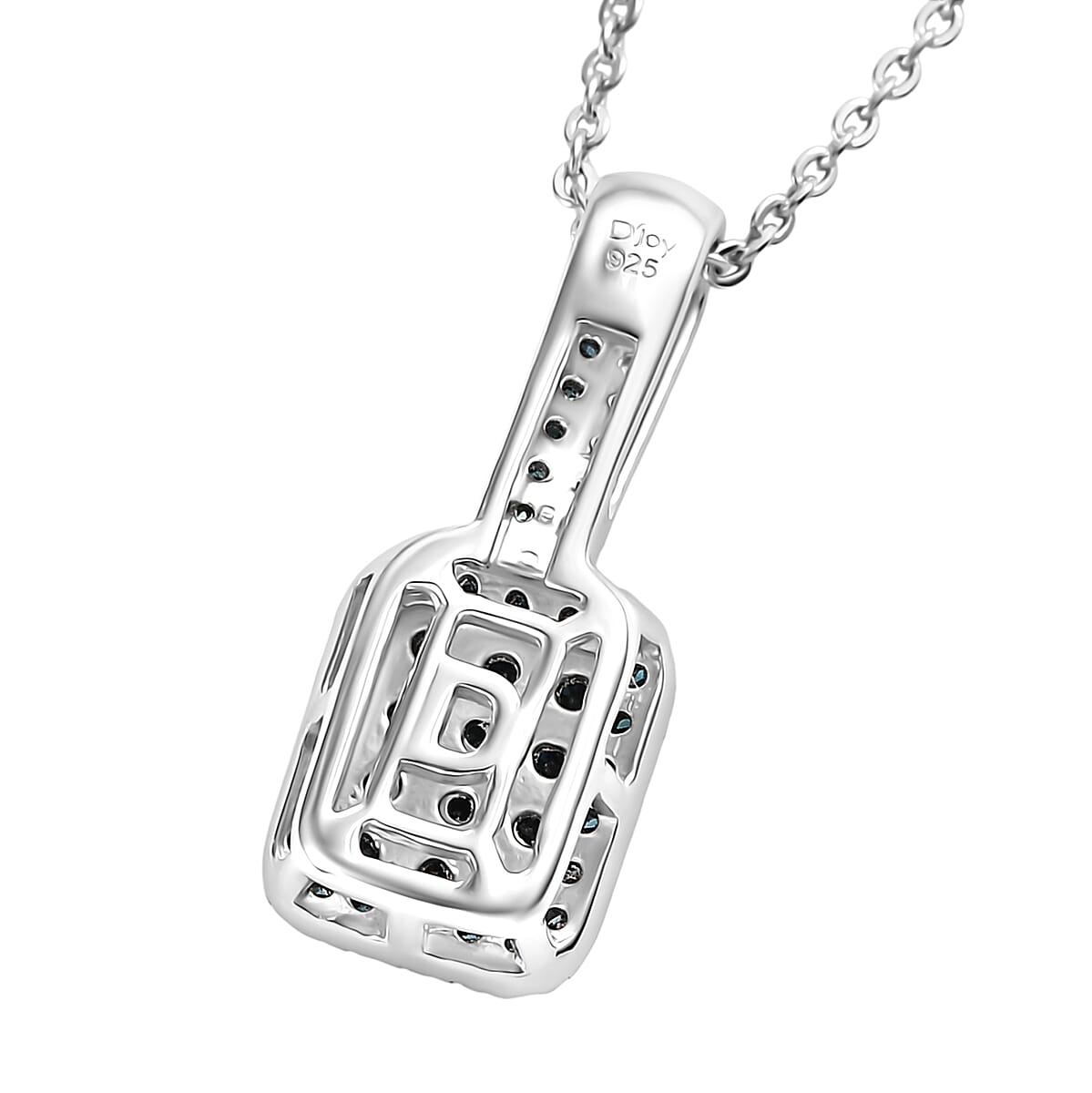 D'Joy Blue Diamond 0.50 ctw Art Deco Pendant Necklace in Rhodium Over Sterling Silver 20 Inches image number 4