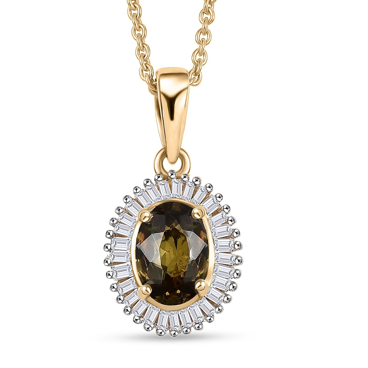 Luxoro AAA Ambanja Demantoid Garnet and G-H I2 Diamond 1.10 ctw Heirloom Spark Pendant Necklace in 10K Yellow Gold 20 Inches image number 0