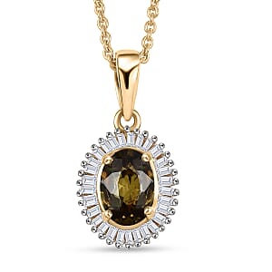 Luxoro AAA Ambanja Demantoid Garnet and G-H I2 Diamond 1.10 ctw Heirloom Spark Pendant Necklace in 10K Yellow Gold 20 Inches