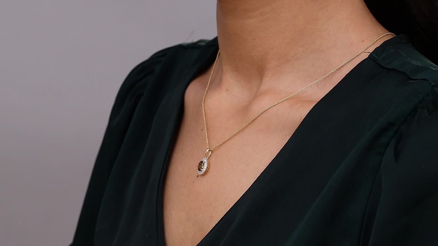 Luxoro AAA Ambanja Demantoid Garnet and G-H I2 Diamond 1.10 ctw Heirloom Spark Pendant Necklace in 10K Yellow Gold 20 Inches