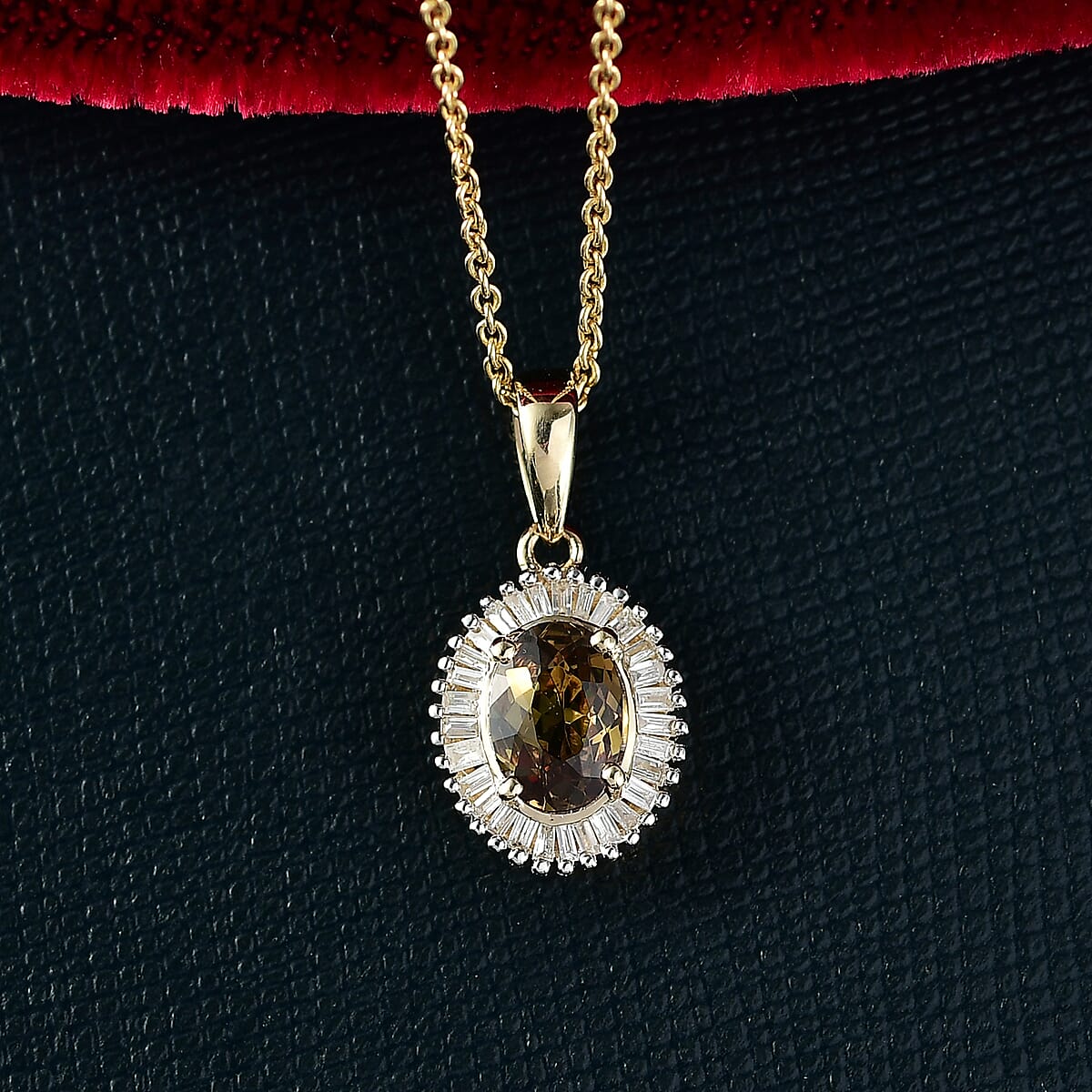 Luxoro AAA Ambanja Demantoid Garnet and G-H I2 Diamond 1.10 ctw Heirloom Spark Pendant Necklace in 10K Yellow Gold 20 Inches image number 1