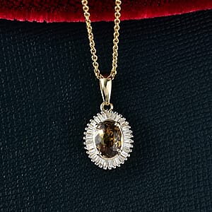 Luxoro AAA Ambanja Demantoid Garnet and G-H I2 Diamond 1.10 ctw Heirloom Spark Pendant Necklace in 10K Yellow Gold 20 Inches