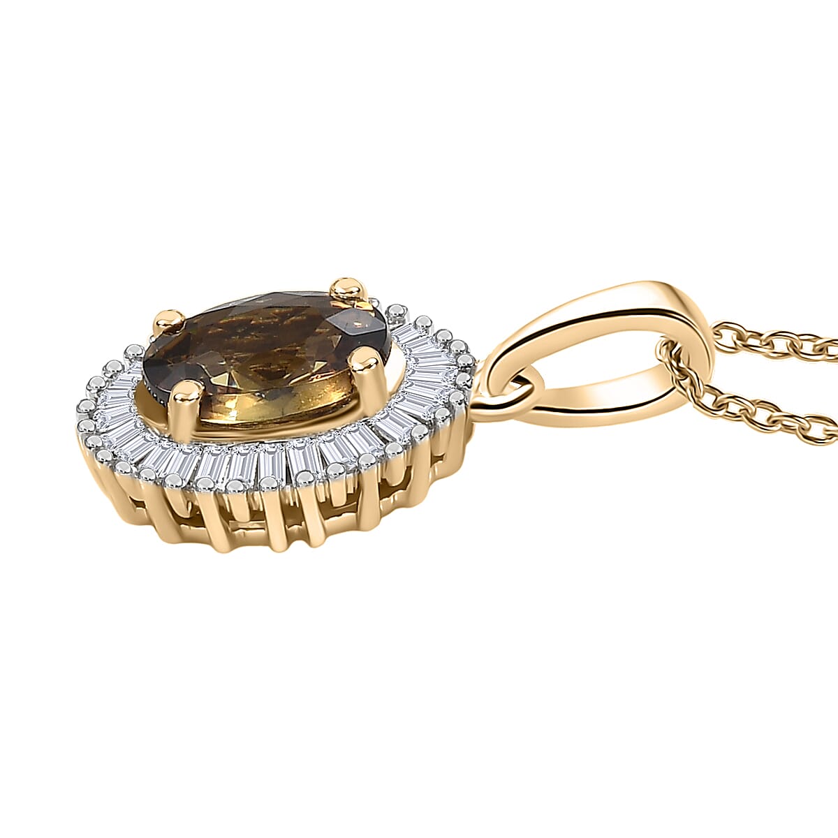 Luxoro AAA Ambanja Demantoid Garnet and G-H I2 Diamond 1.10 ctw Heirloom Spark Pendant Necklace in 10K Yellow Gold 20 Inches image number 3