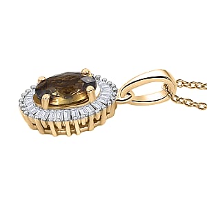 Luxoro AAA Ambanja Demantoid Garnet and G-H I2 Diamond 1.10 ctw Heirloom Spark Pendant Necklace in 10K Yellow Gold 20 Inches