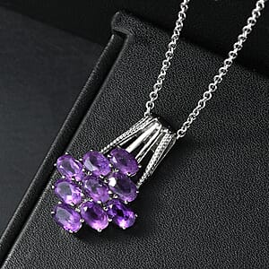 EverTrue African Amethyst Pendant Necklace in Stainless Steel 4.15 ctw (20 Inches)