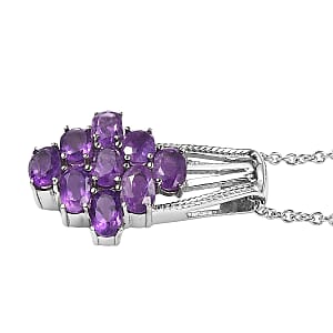 EverTrue African Amethyst Pendant Necklace in Stainless Steel 4.15 ctw (20 Inches)