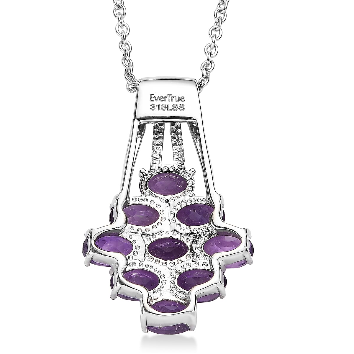 EverTrue African Amethyst Pendant Necklace in Stainless Steel 4.15 ctw (20 Inches)