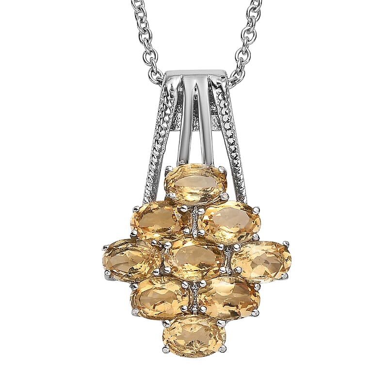 EverTrue Brazilian Citrine Pendant Necklace in Stainless Steel 4.20 ctw (20 Inches)