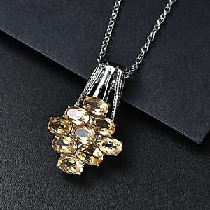 EverTrue Brazilian Citrine Pendant Necklace in Stainless Steel 4.20 ctw (20 Inches)