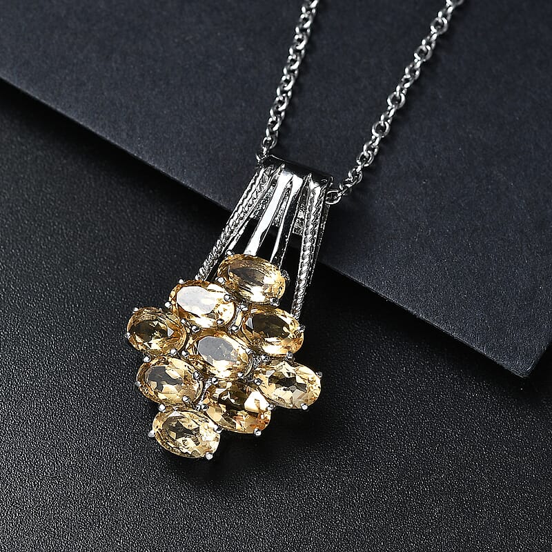 EverTrue Brazilian Citrine Pendant Necklace in Stainless Steel 4.20 ctw (20 Inches)