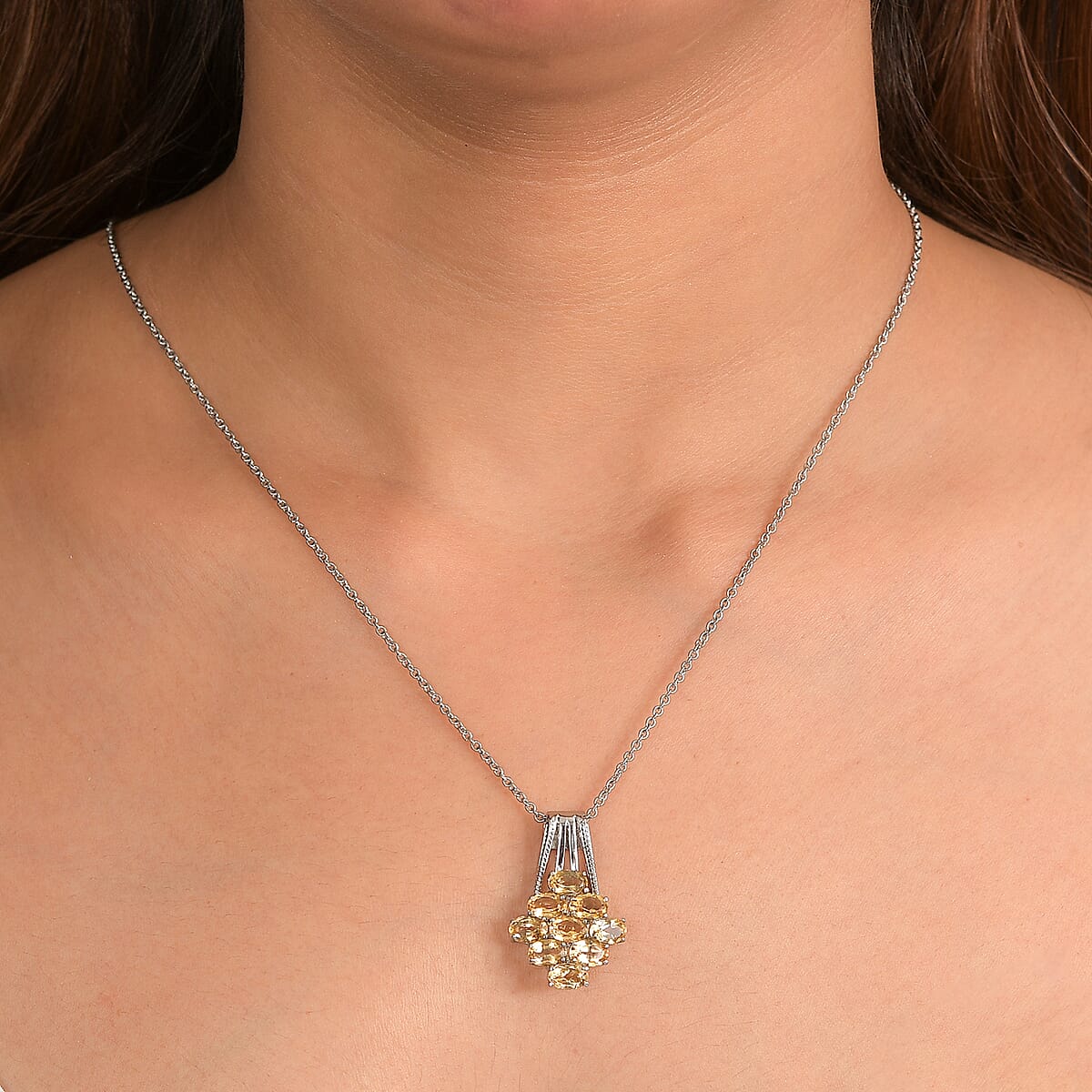 EverTrue Brazilian Citrine 4.20 ctw Pendant Necklace in Stainless Steel 20 Inches image number 2