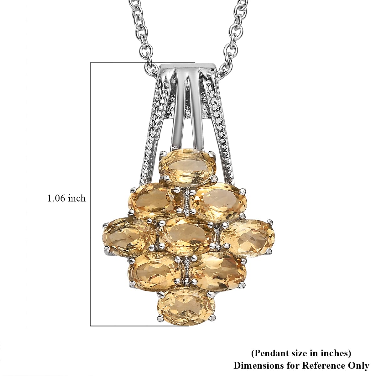 EverTrue Brazilian Citrine Pendant Necklace in Stainless Steel 4.20 ctw (20 Inches)