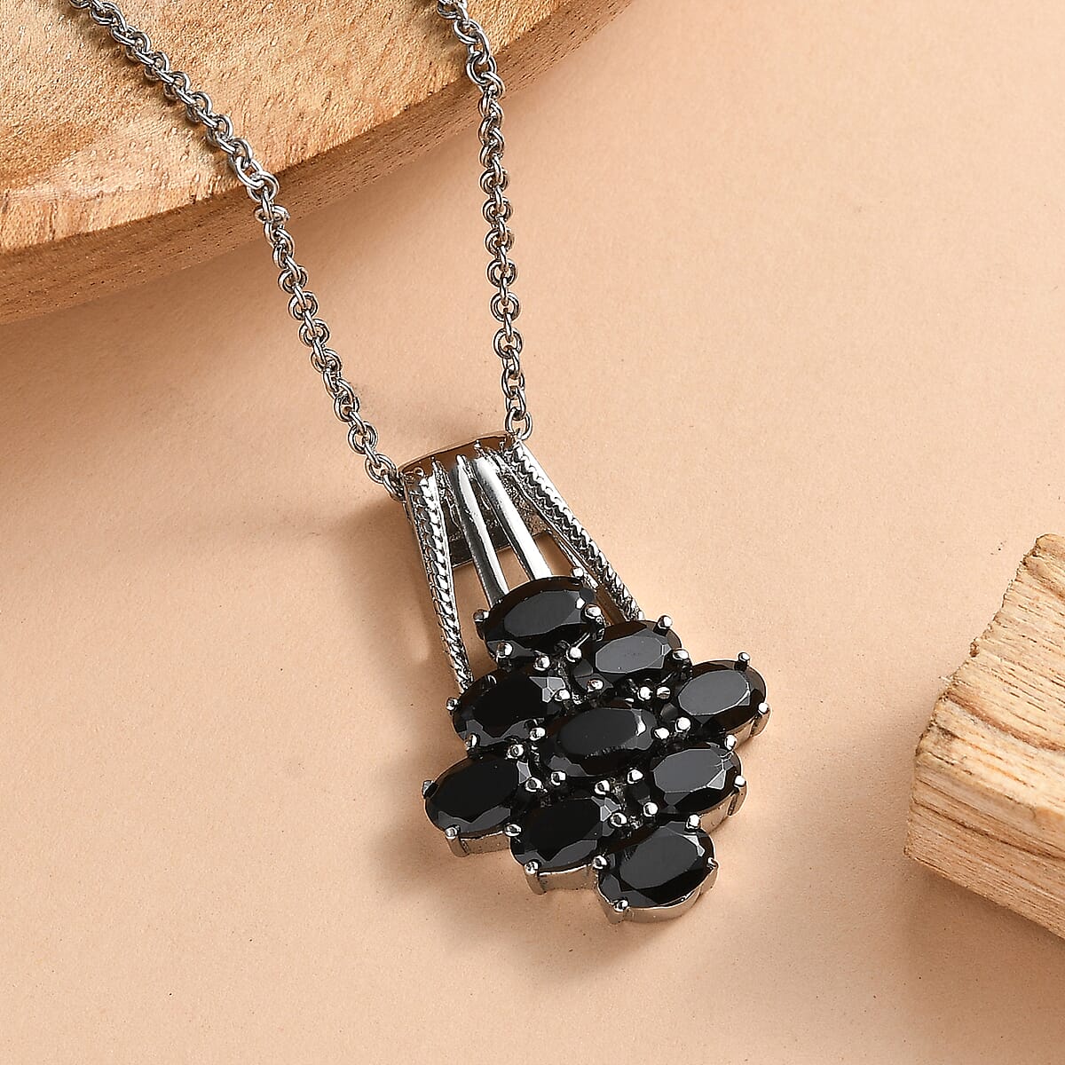 EverTrue Thai Black Spinel Pendant Necklace in Stainless Steel 5.15 ctw (20 Inches) image number 1