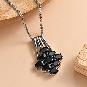 EverTrue Thai Black Spinel Pendant Necklace in Stainless Steel 5.15 ctw (20 Inches)