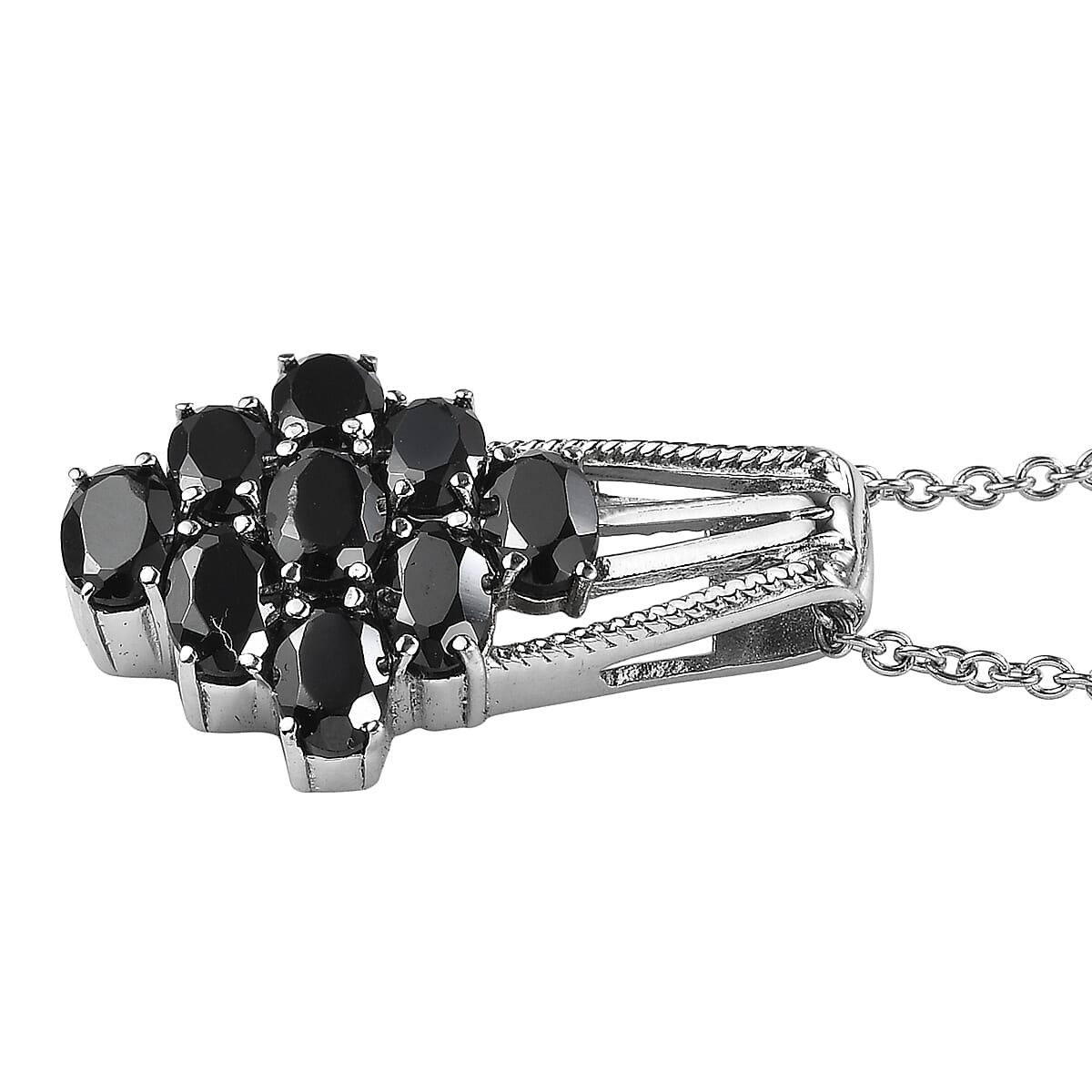 EverTrue Thai Black Spinel Pendant Necklace in Stainless Steel 5.15 ctw (20 Inches)