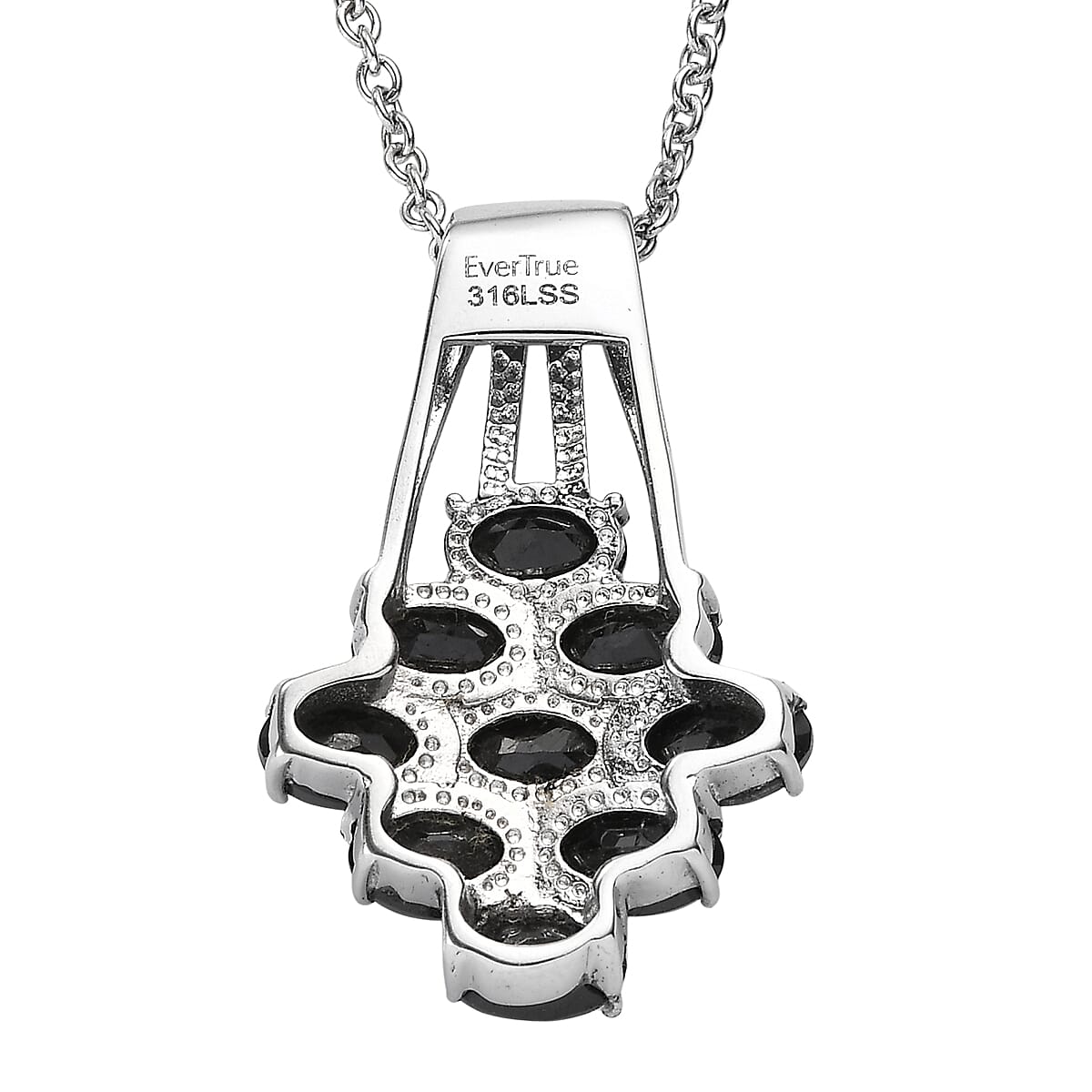 EverTrue Thai Black Spinel Pendant Necklace in Stainless Steel 5.15 ctw (20 Inches)