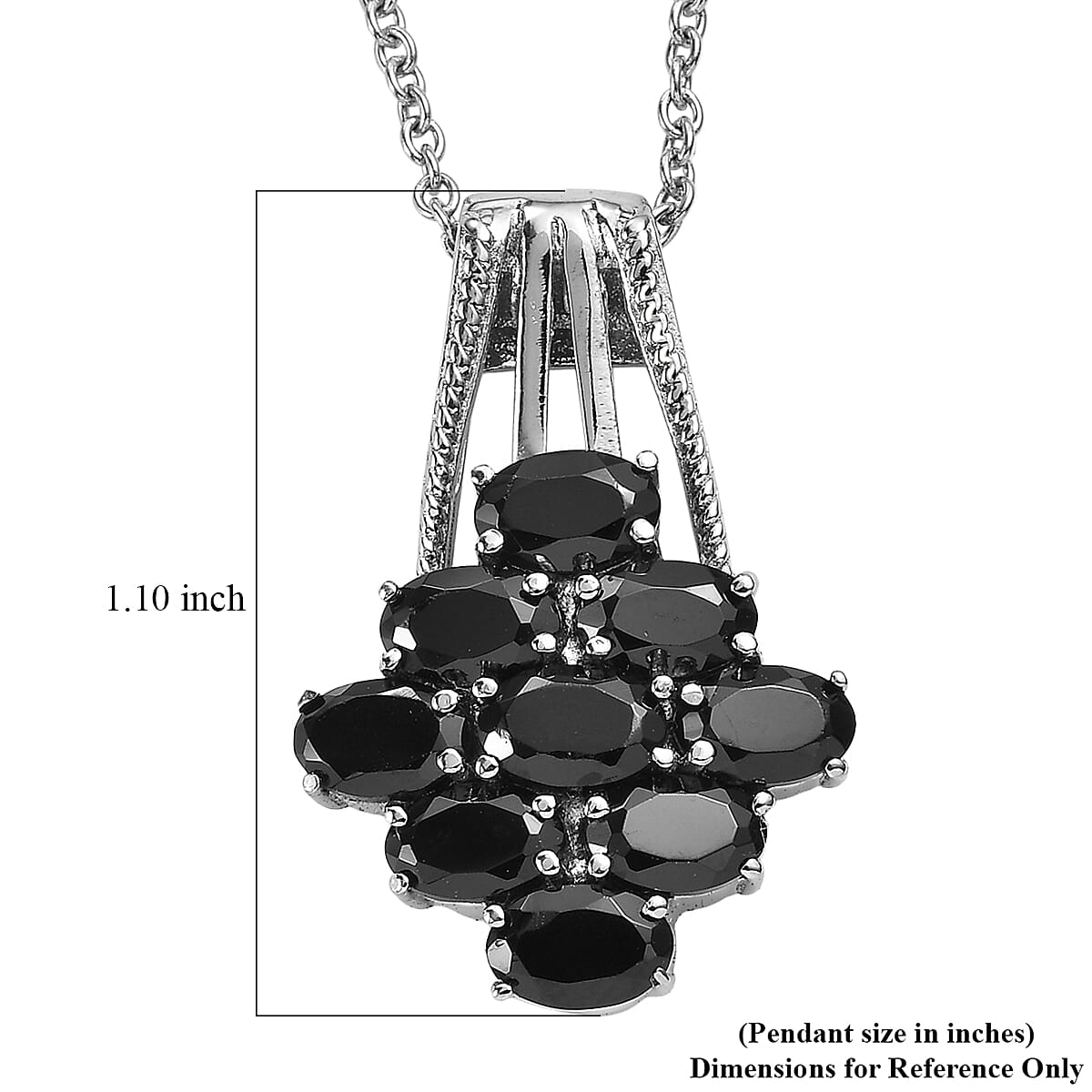 EverTrue Thai Black Spinel Pendant Necklace in Stainless Steel 5.15 ctw (20 Inches)