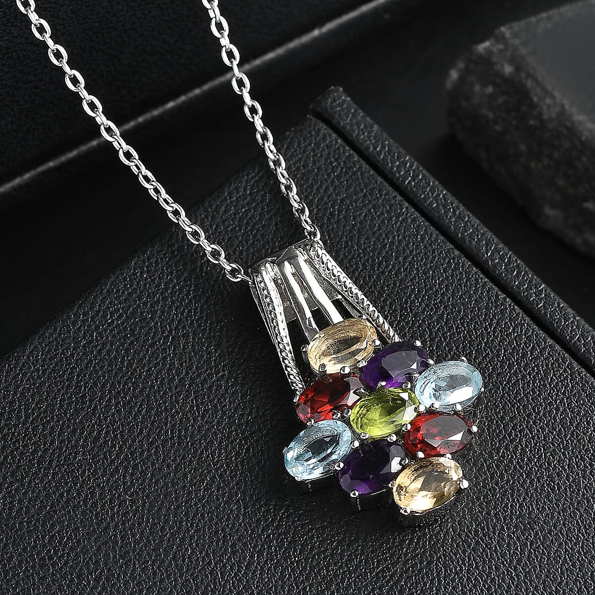 EverTrue Multi Gemstone Pendant Necklace in Stainless Steel 4.50 ctw (20 Inches) image number 1