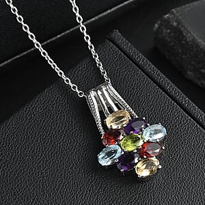 EverTrue Multi Gemstone Pendant Necklace in Stainless Steel 4.50 ctw (20 Inches)