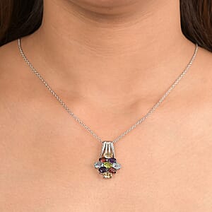 EverTrue Multi Gemstone Pendant Necklace in Stainless Steel 4.50 ctw (20 Inches)