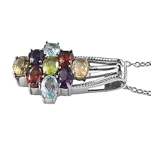 EverTrue Multi Gemstone Pendant Necklace in Stainless Steel 4.50 ctw (20 Inches)