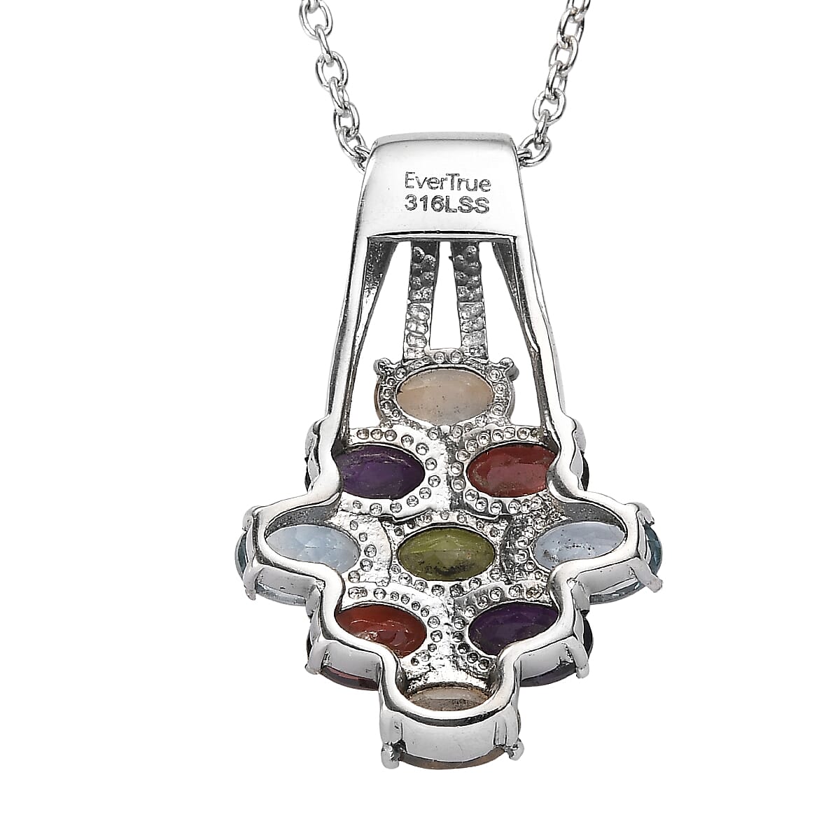 EverTrue Multi Gemstone Pendant Necklace in Stainless Steel 4.50 ctw (20 Inches) image number 4