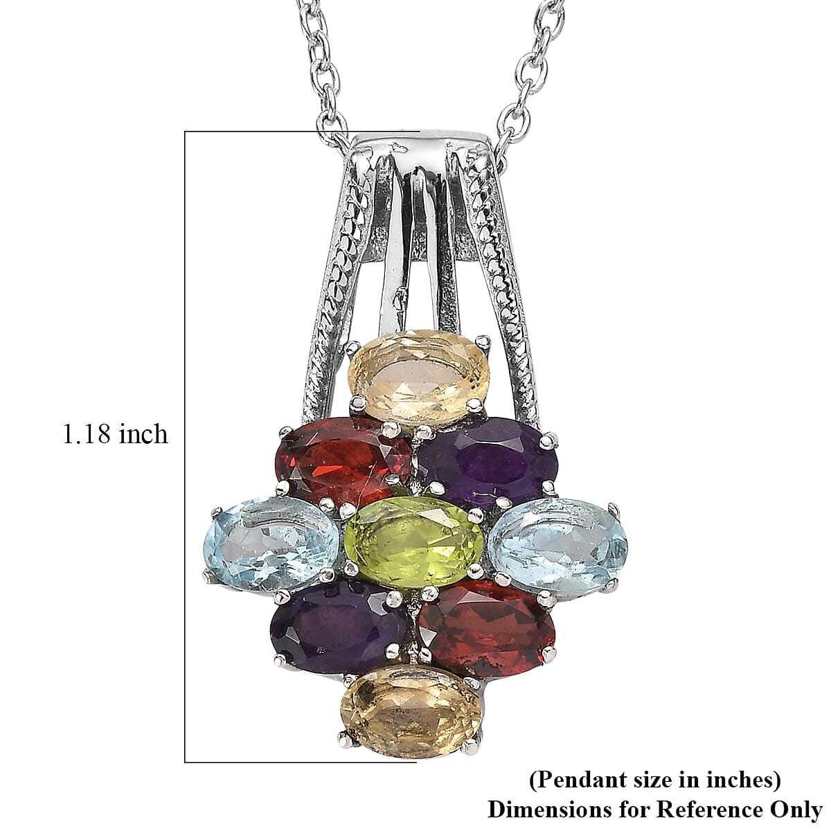 EverTrue Multi Gemstone Pendant Necklace in Stainless Steel 4.50 ctw (20 Inches) image number 5