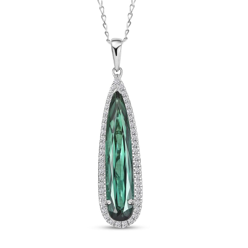 Certified & Appraised Rhapsody AAAA Santa Rosa Tourmaline and E-F VS Diamond 5.94 ctw Pendant Necklace 20 Inches in 950 Platinum 5.73 Grams