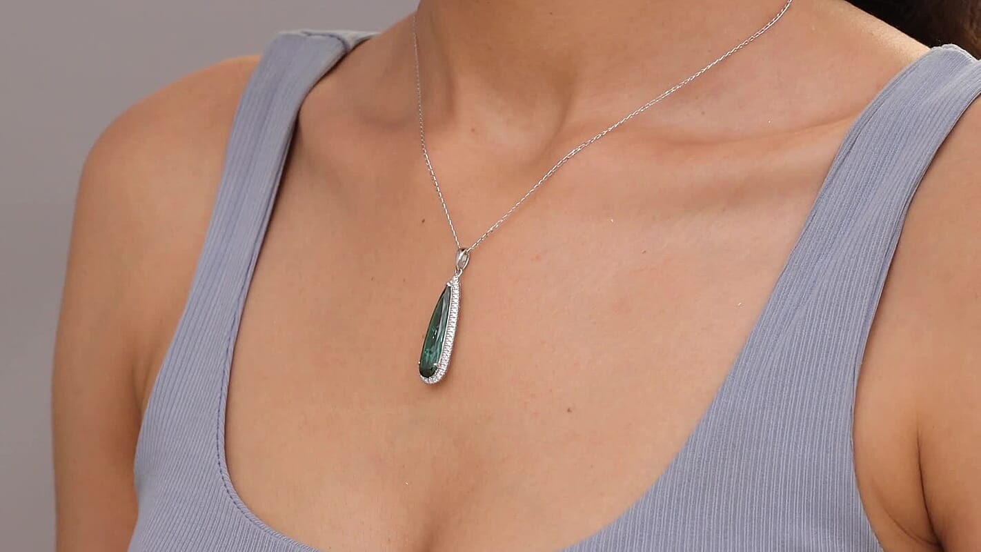 Certified & Appraised Rhapsody AAAA Santa Rosa Tourmaline and E-F VS Diamond 5.94 ctw Pendant Necklace 20 Inches in 950 Platinum 5.73 Grams