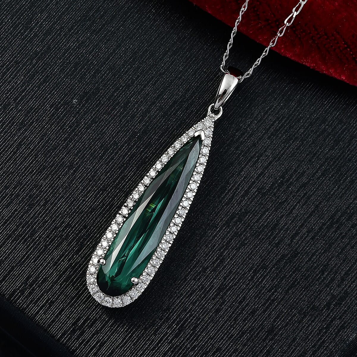 Certified & Appraised Rhapsody AAAA Santa Rosa Tourmaline and E-F VS Diamond 5.94 ctw Pendant Necklace 20 Inches in 950 Platinum 5.73 Grams image number 1