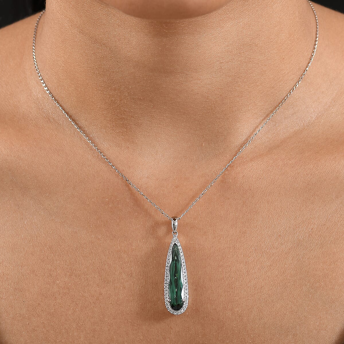 Certified & Appraised Rhapsody AAAA Santa Rosa Tourmaline and E-F VS Diamond 5.94 ctw Pendant Necklace 20 Inches in 950 Platinum 5.73 Grams image number 2